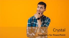  Presentation with orange - Beautiful slides featuring smiling young man wearing plaid backdrop and a gold colored foreground