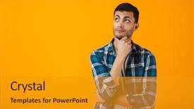  Presentation with young man wearing a hat - Theme with smiling young man wearing plaid background and a gold colored foreground