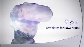  Presentation with low angle view of volleyball - Slide set with smiling young man wearing virtual background and a sky blue colored foreground