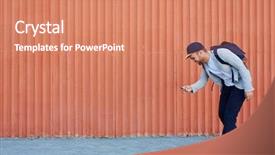  Presentation with internet surfing - Audience pleasing PPT layouts consisting of smiling young man with backpack backdrop and a  colored foreground