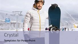  Presentation with snowboard - Presentation featuring smiling-young-man background and a light blue colored foreground