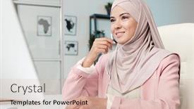  Presentation with video conferencing - Cool new presentation with smiling-young-muslim-manager backdrop and a lemonade colored foreground