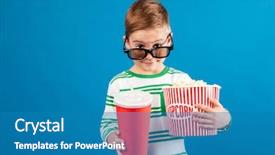  Presentation with camera film - Slide set with smiling young preparing to watch background and a teal colored foreground