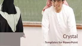  Presentation with arabic - Colorful slide set enhanced with smiling young success man arabic traditional clothes education and fashion concept indoor school or university student or teacher backdrop and a lemonade colored foreground