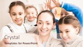  Presentation with selfie - Beautiful PPT theme featuring smiling-young-teacher-making-selfie backdrop and a lemonade colored foreground