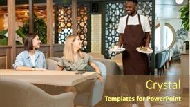 Presentation with african ethnicity - Audience pleasing PPT layouts consisting of smiling-young-waiter-of-african backdrop and a tawny brown colored foreground