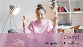  Presentation with influencer - Slides enhanced with smiling-young-woman-blogger-influencer background and a coral colored foreground