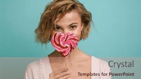  Presentation with lollipop - PPT layouts enhanced with smiling-young-woman-covering background and a coral colored foreground