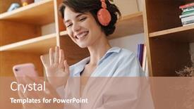  Presentation with entrepreneur - PPT theme having smiling-young-woman-entrepreneur-having background and a coral colored foreground