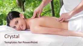  Presentation with massage therapist - Theme enhanced with smiling young woman getting massage background and a  colored foreground