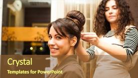  Presentation with hairdressing salon - Cool new theme with woman hairdo at hairdressing salon backdrop and a tawny brown colored foreground