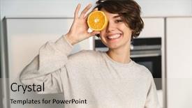  Presentation with orange fruit - Cool new presentation theme with smiling young woman holding orange backdrop and a soft green colored foreground