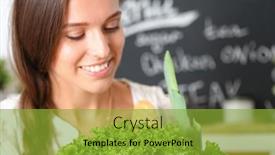  Presentation with vegetables - PPT layouts enhanced with smiling-young-woman-holding-vegetables background and a gold colored foreground