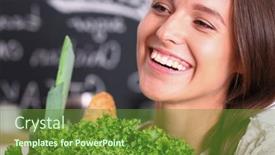  Presentation with vegetables - Presentation theme with smiling-young-woman-holding-vegetables background and a tawny brown colored foreground