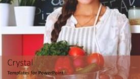  Presentation with vegetables - Presentation design featuring smiling-young-woman-holding-vegetables background and a red colored foreground