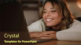  Presentation with interpreter - Beautiful slides featuring smiling-young-woman-in-earphones backdrop and a tawny brown colored foreground