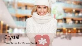  Presentation with christmas holidays - Colorful PPT layouts enhanced with smiling young woman in hat backdrop and a  colored foreground