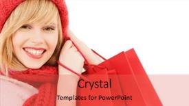  Presentation with kittens christmas holiday red christmas - PPT theme featuring smiling young woman in hat background and a red colored foreground