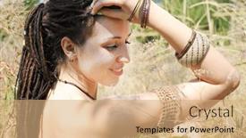  Presentation with tale - Slide set consisting of smiling-young-woman-portrait background and a coral colored foreground