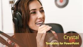  Presentation with radio - Slide set consisting of smiling-young-woman-radio-host background and a tawny brown colored foreground