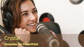 Presentation with recording - Audience pleasing PPT theme consisting of smiling-young-woman-radio-host backdrop and a tawny brown colored foreground