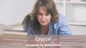  Presentation with storybook - Presentation design with smiling young woman reading storybook background and a coral colored foreground