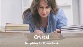  Presentation with storybook - Slide set having smiling young woman reading storybook background and a gray colored foreground