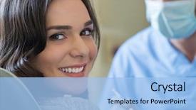  Presentation with dental - Presentation design consisting of smiling young woman receiving dental background and a light blue colored foreground