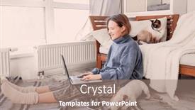  Presentation with wireless internet - Slides enhanced with smiling-young-woman-sit background and a  colored foreground