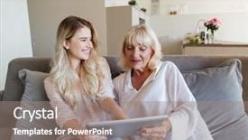  Presentation with tablets wood table tablet white - Theme consisting of smiling young woman using tablet background and a  colored foreground