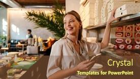  Presentation with food order - Presentation theme having smiling-young-woman-wearing-apron background and a tawny brown colored foreground