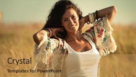  Presentation with clothes - Slides featuring smiling young woman wearing boho background and a yellow colored foreground