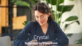  Presentation with writing notes - Slides enhanced with smiling-young-woman-wearing-spectacles background and a tawny brown colored foreground