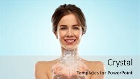  Presentation with beauty - Presentation theme featuring smiling young woman with bare background and a coral colored foreground