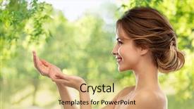  Presentation with green beauty - Cool new presentation theme with smiling young woman with bare backdrop and a coral colored foreground