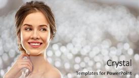  Presentation with nail salon beauty nails concept - Amazing slide set having smiling young woman with bare backdrop and a  colored foreground