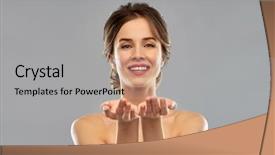  Presentation with beauty - Beautiful PPT theme featuring smiling young woman with bare backdrop and a light gray colored foreground