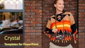  Presentation with wall street - Slides having smiling-young-woman-with-camera background and a tawny brown colored foreground