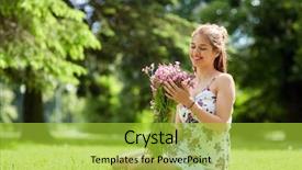  Presentation with young happy people smiling - Colorful slide set enhanced with smiling young woman with flower backdrop and a yellow colored foreground