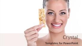  Presentation with muesli - Amazing presentation theme having corny - smiling young woman with muesli backdrop and a coral colored foreground