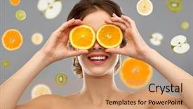  Presentation with nail salon beauty nails concept - Colorful slide set enhanced with smiling young woman with orange backdrop and a coral colored foreground