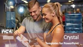  Presentation with elderly people exercise patient training - Cool new presentation design with smiling young woman with personal backdrop and a  colored foreground