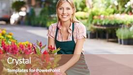  Presentation with nursery - Cool new presentation theme with plant breeding - smiling young woman working backdrop and a coral colored foreground