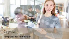  Presentation with feminism - Presentation with smiling-young-woman background and a coral colored foreground