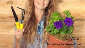  Presentation with garden tools - Slides consisting of smiling-young-woman background and a  colored foreground