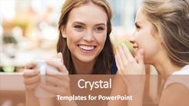  Presentation with wireless communication concept - Cool new presentation theme with smiling young women drinking coffee backdrop and a coral colored foreground