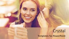  Presentation with tea coffee - PPT theme featuring smiling young women drinking coffee background and a coral colored foreground
