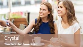  Presentation with consumerism - Colorful theme enhanced with smiling young women giving money backdrop and a coral colored foreground