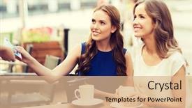  Presentation with consumerism - Slides featuring smiling young women giving money background and a  colored foreground