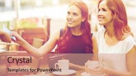  Presentation with consumerism - Cool new slides with smiling young women giving money backdrop and a  colored foreground